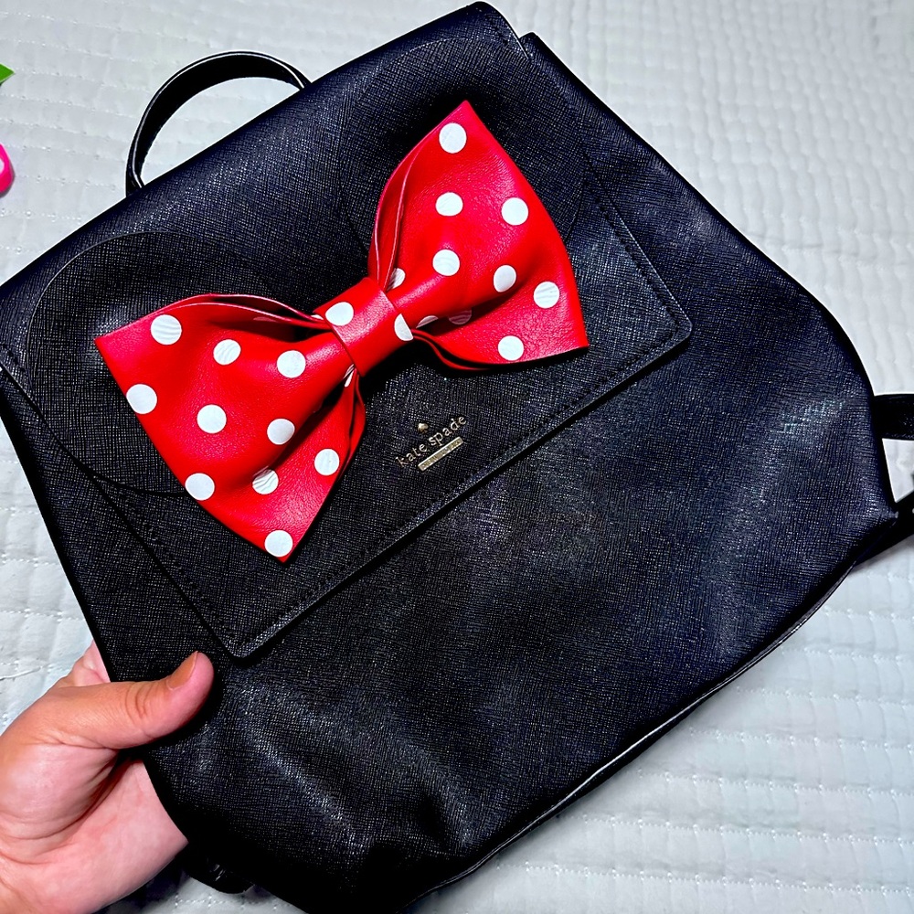 Kate Spade Black Backpack with Red Polka Dot Bow